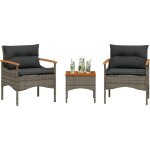 Salon de jardin avec coussins 3 pcs gris rsine tresse vidaxl