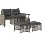 Salon de jardin avec coussins 4 pcs gris clair poly rotin verre vidaxl