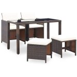 Salon de jardin encastrable et coussins 5 pcs rotin marron