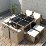 Vidaxl - salon de jardin encastrable avec coussins 9 pcs rotin beige Vidaxl - salon de jardin encastrable avec coussins 9 pcs rotin beige