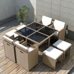 Vidaxl - salon de jardin encastrable avec coussins 9 pcs rotin beige