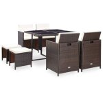 Vidaxl - salon de jardin encastrable et coussins 9 pcs rotin marron