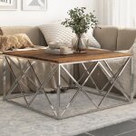 Table basse argent� inox et bois de m�l�ze massif vidaxl