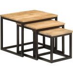 Vidaxl - tables basses gigognes 3 pcs bois massif de manguier et fer Vidaxl - tables basses gigognes 3 pcs bois massif de manguier et fer