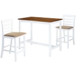 Table et chaises de bar 3 pcs bois massif marron et blanc Table et chaises de bar 3 pcs bois massif marron et blanc