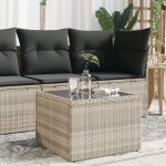Vidaxl ? table de jardin carr�e 55x55cm ? dessus en verre tremp� ? r�sine tress�e gris clair ? l�g�re ...