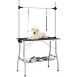 Table de toilettage rglable de chiens avec 2 boucles et panier