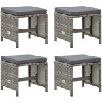 Tabourets de jardin lot de 4 avec coussins r�sine tress�e gris vidaxl