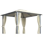 Vidaxl ? tonnelle 3x3 m cr�me avec rideaux et lumi�res led ? aluminium et acier r�sistant ? toit en tissu ...