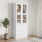 Vidaxl - vitrine en verre alta blanc 77x35x186, 5 cm bois de pin massif