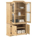 Vidaxl ? vitrine en verre corona 103, 5x42x180 cm ? bois de pin massif avec finition cire de miel ? �tag�res ...