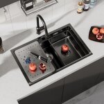 Cecipa - vier 1 bac 70x44x21cm anthracite vier cuisine vier  encastrer en acier inoxydable vier cuisine ...