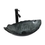 Puluomis - vier de comptoir en verre avec vidange de robinet, ensemble de meuble - lavabo ovale en feuille, ...