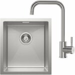 Cecipa - vier cuisine 1 bac 40x44cm + robinet cuisine bross, evier de cuisine, evier inox 1 bac rectangulaire ...