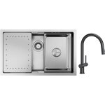 Cecipa - vier cuisine 1 bac 704421cm vier  encastrer inox bross avec egouttoir et vasque + noir ...