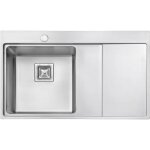 Jassferry - vier de cuisine 1 bac 860 x 520mm , acier inoxydable, gouttoir  main droite avec siphon ...