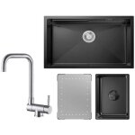 Vier cuisine 1 bac noir avec egouttoir et vasque vier  encastrer 704421cm + robinet cuisine rabattable ...