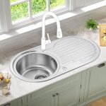 Jassferry - vier de cuisine 1 bac rond , acier inoxydable, 900 x 470mm avec siphon et trop - plein Jassferry - vier de cuisine 1 bac rond , acier inoxydable, 900 x 470mm avec siphon et trop - plein