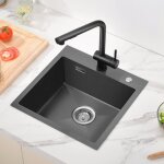 Vier cuisine 45x45x19 cm �vier 1 bac anthracite en acier inox �vier � encastrer avec syst�me de drainage, ...