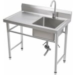 Vier de cuisine en acier inoxydable, �vier autoportant cuisine 1 bassin droit 100x60x93cm lavabo multifonction ...