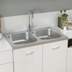 Vier de cuisine  double lavabo argent 800x500x155 mm inox vidaxl