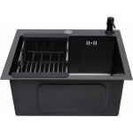 Vier de cuisine encastrable 40 x 45 cm en acier inoxydable noir avec panier de vidage + bonde + tuyau ...