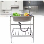 Vier de cuisine table d'�vier autoportante en acier inoxydable 304 60x45x75cm robinet d'�vier mobile ...
