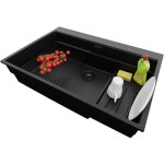 Primagran - evier cuisine en granit 78x53cm, lavabo 1 bac + kit de vidage + accessoires, �vier � encastrer ...