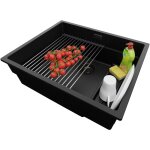 Primagran - evier sous plan 56x47cm, evier en granit 1 bac + kit de vidage + gouttoir enroulable, vier ...