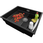 Primagran - evier sous plan 56x47cm, evier en granit 1 bac + kit de vidage + gouttoir enroulable, vier ...