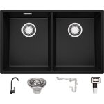 Evier sous plan 76x47cm, evier en granit 2 bacs + robinet 32x20cm + kit de vidage, �vier au meuble 80cm ...