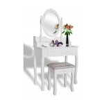 Viking choice - coiffeuse avec miroir et tabouret - table de maquillage - 74x143cm - blanc Viking choice - coiffeuse avec miroir et tabouret - table de maquillage - 74x143cm - blanc