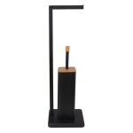 Porte - rouleau de papier toilette debout avec brosse de toilette - 20x64cm - bambou noir