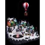 Village de no�l lumineux, anim� et musical p�re no�l dans sa mongolfi�re - feeric christmas