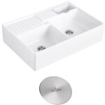 Evier timbre d'office villeroy et boch tradition 2 bacs 89, 5 x 63 cramique vidage manuel blanc + cache ...