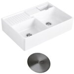 Evier timbre d'office villeroy et boch tradition 2 bacs 89, 5 x 63 cramique vidage manuel blanc + cache ...