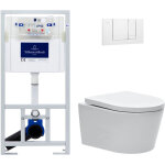 Villeroy&boch - pack wc bti - support + wc sat sans bride et fixations invisibles + plaque blanche (viconnect ...