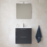 Vitra mia ensemble meuble prassembl 59x61x39, 5 cm avec lavabo, miroir et clairage led, anthracite ...