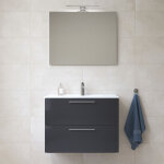 Vitra - mia ensemble avec meuble pr�assembl� 79x61x39, 5 cm + miroir + lavabo + �clairage led, anthracite ...