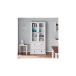 Vitrine 2 portes 3 tiroirs en pin blanc et naturel - maine Vitrine 2 portes 3 tiroirs en pin blanc et naturel - maine