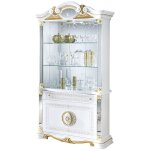 Vitrine 4 portes 1 tiroir bois vernis laqu� brillant blanc et dor� lesly 105cm