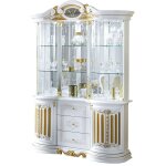 Vitrine 6 portes 3 tiroirs bois vernis laqu� brillant blanc et dor� lesly 139cm