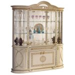 Vitrine 8 portes 1 tiroir bois vernis laqu� brillant beige et dor� venus 163cm
