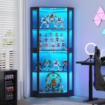 Vitrine d?angle avec portes en verre, meuble vitr� en verre tremp� de s�curit� & fermeture magn�tique, ...