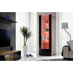 Vitrine armoire alessandria, wotan / noir, largeur 60 cm x hauteur 192 cm x profondeur 42 cm, led rgb, ...