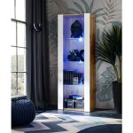 Vitrine armoire tivoli, wotan / blanc, largeur 55cm x hauteur 159cm x profondeur 35cm, sans led, 3 tagres, ...