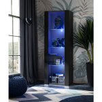 Vitrine armoire tivoli, noir / noir, largeur 55cm x hauteur 159cm x profondeur 35cm, sans led, 3 �tag�res, ...