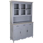 Vitrine, armoire vaisselier en bois de paulownia / verre coloris gris clair - longueur 122. 5 x profondeur ...