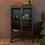 Vitrine vintage 2 portes 1 tiroir 65x35x105 cm en m�tal noir