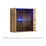 Meublorama - vitrine carr�e suspendue coloris ch�ne clair avec 1 porte vitr�e et �clairage led inclus. ...